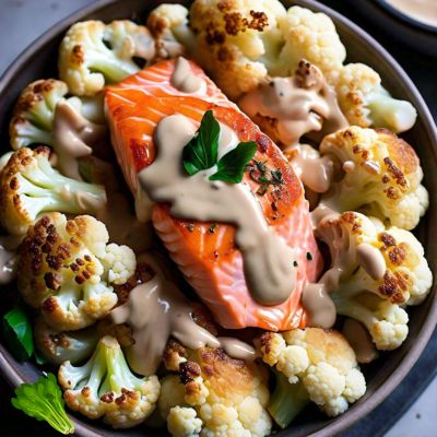 Cauliflower and Salmon Traybake with Tahini Sauce: Simple and Nutritious Recipe